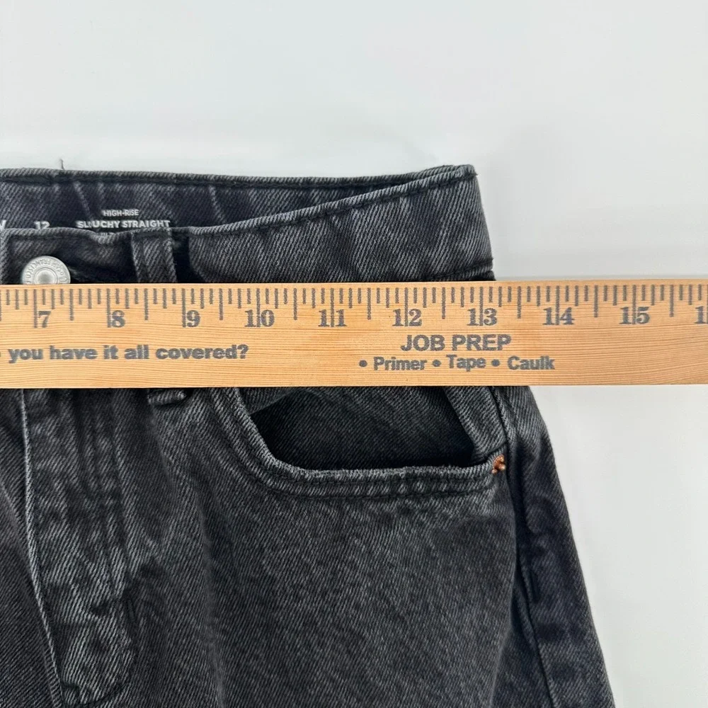 Old Navy Slouchy Straight Jeans Girls 12 Black Cotton Distressed Denim High Rise